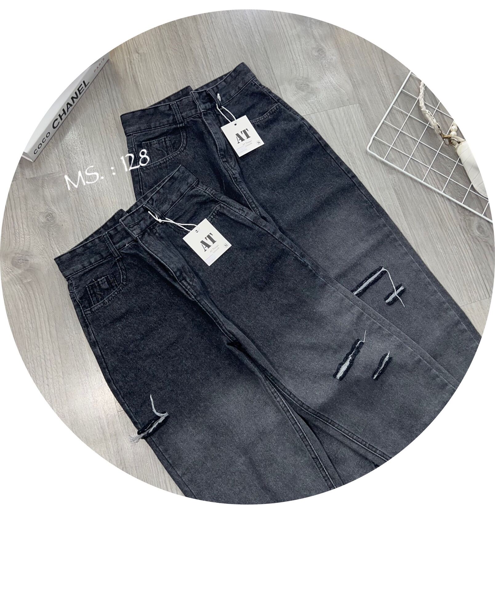 Baggy Jeans Lưng Cao Rách Bẹ 3Line