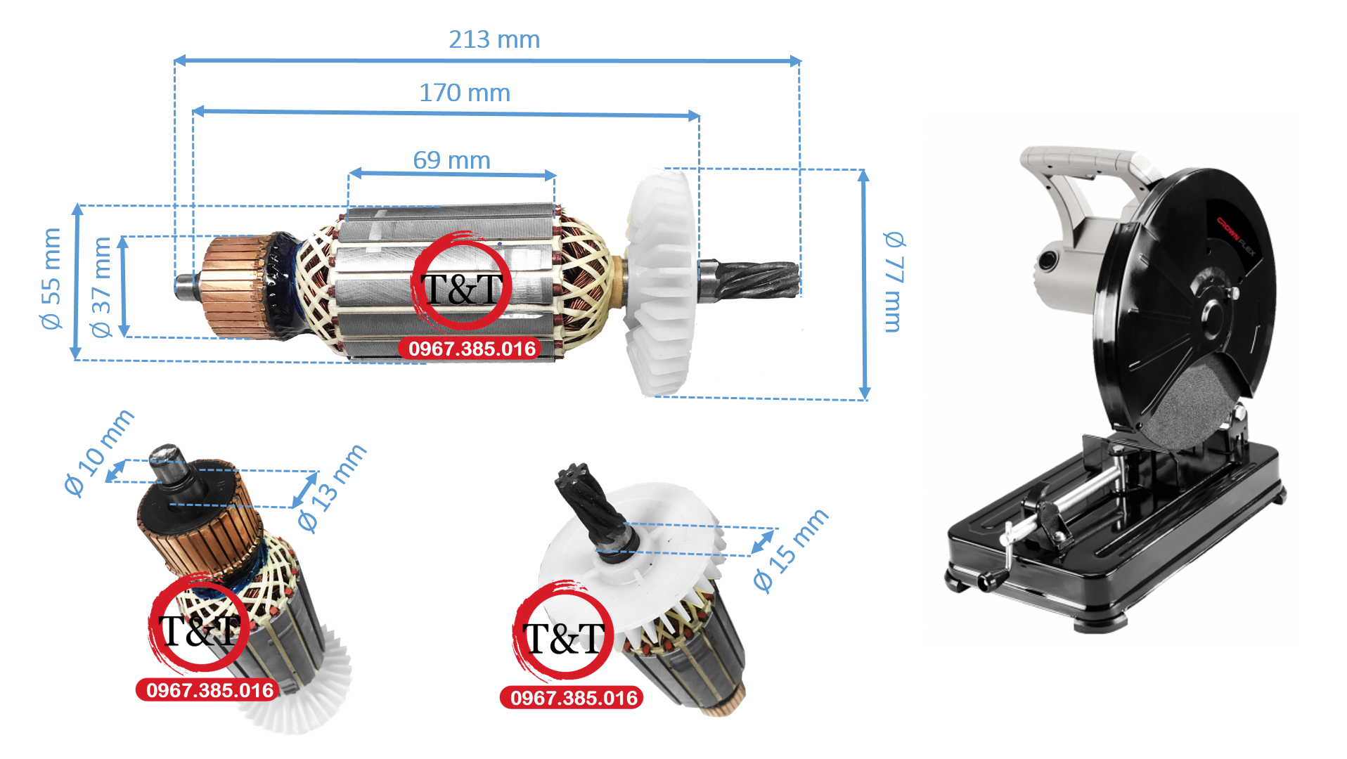 Rotor máy cắt sắt Crown 350mm thân 55 có 7 răng