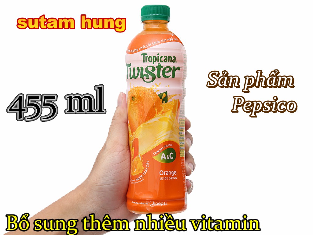 Nước Cam ép Twister Tropicana 455ml  (combo 2 chai chai ) bổ sung thêm nhiều vitamin và năng lượng  hương vị thơm ngon, tốt cho sức khỏe.sth