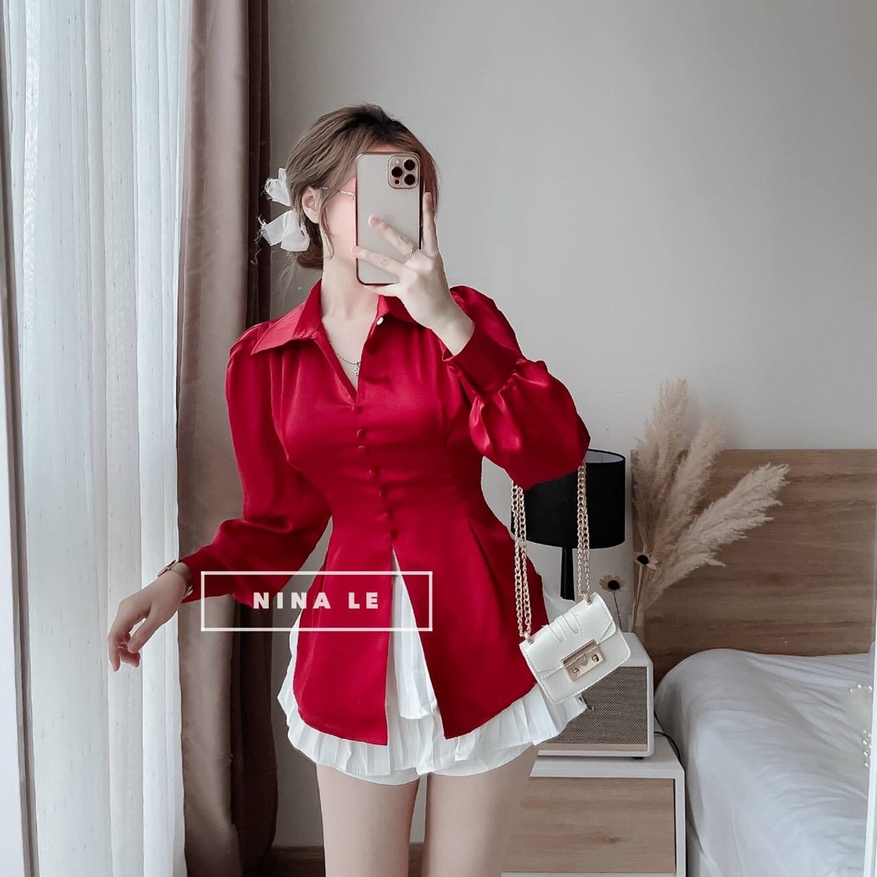 Hcm]hàng mới về sét bộ đồ nữ sét bộ đồ nữ sét bộ đồ váy mix, sét bộ áo sơ mi mix chân váy cột dây sau tiểu thư siêu xinh ht