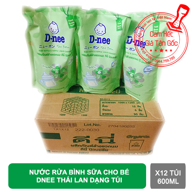 Combo 12 bịch Nước rửa bình sữa và rau củ quả Dnee thái lan dạng túi 600ml