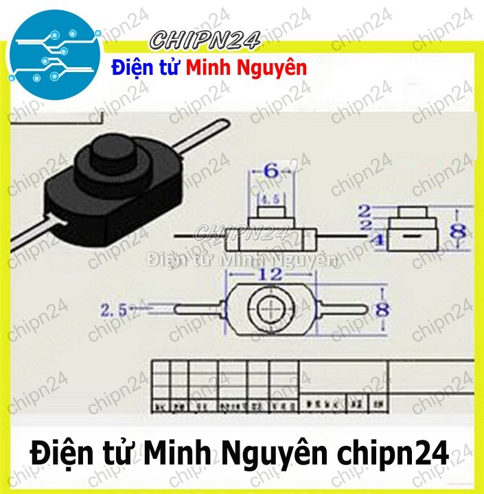 [3 cái] (F103.6) Công tắc đèn pin 2P 1208YD Đen - HH002842