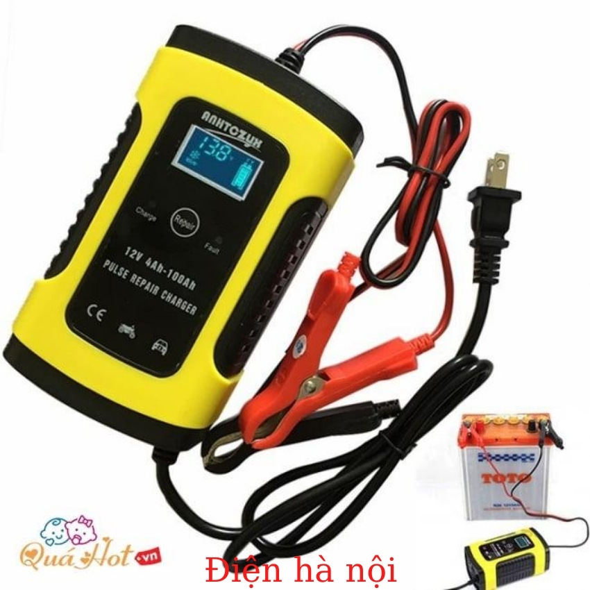 Sạc bình ắc quy 12V 100Ah Foxsur Kèm chức năng khử sunfat phục hồi bình, sạc được cả bình khô và nước thông minh tự ngắt khi đầy(Cam) bộ sạc pin ắc quy, kich dien 12v