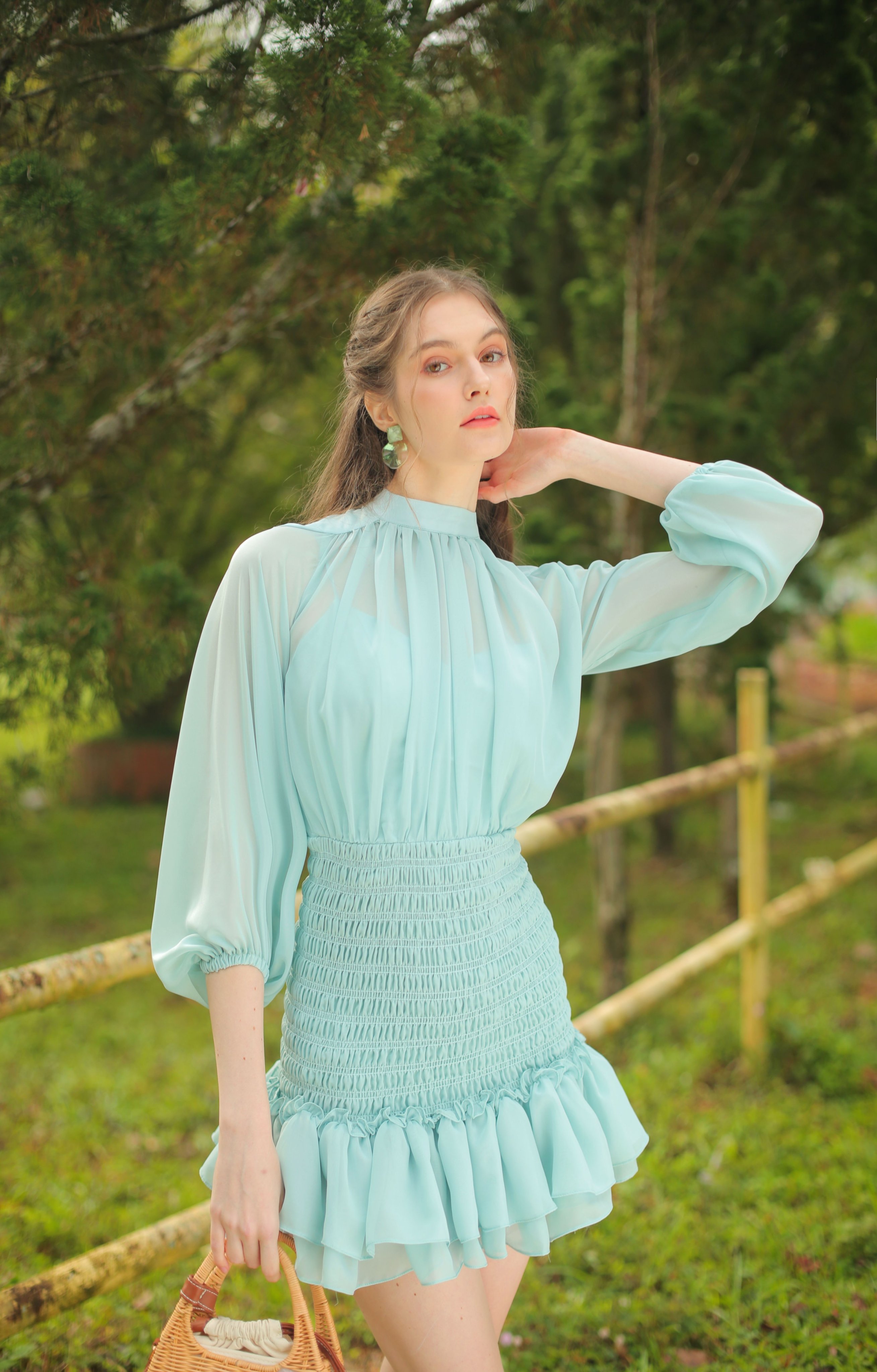SÒ VINTAGE - RUBY Đầm tay phồng nhún thun