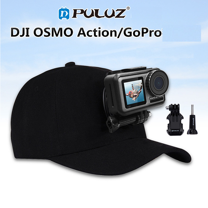 Mũ lưỡi trai gắn GoPro 12/11/10/9 và DJI Action4/ action3 Cam hãng puluz bằng vải cotton bền đẹp và phong cách thời trang, phù hợp mọi lứa tuổi