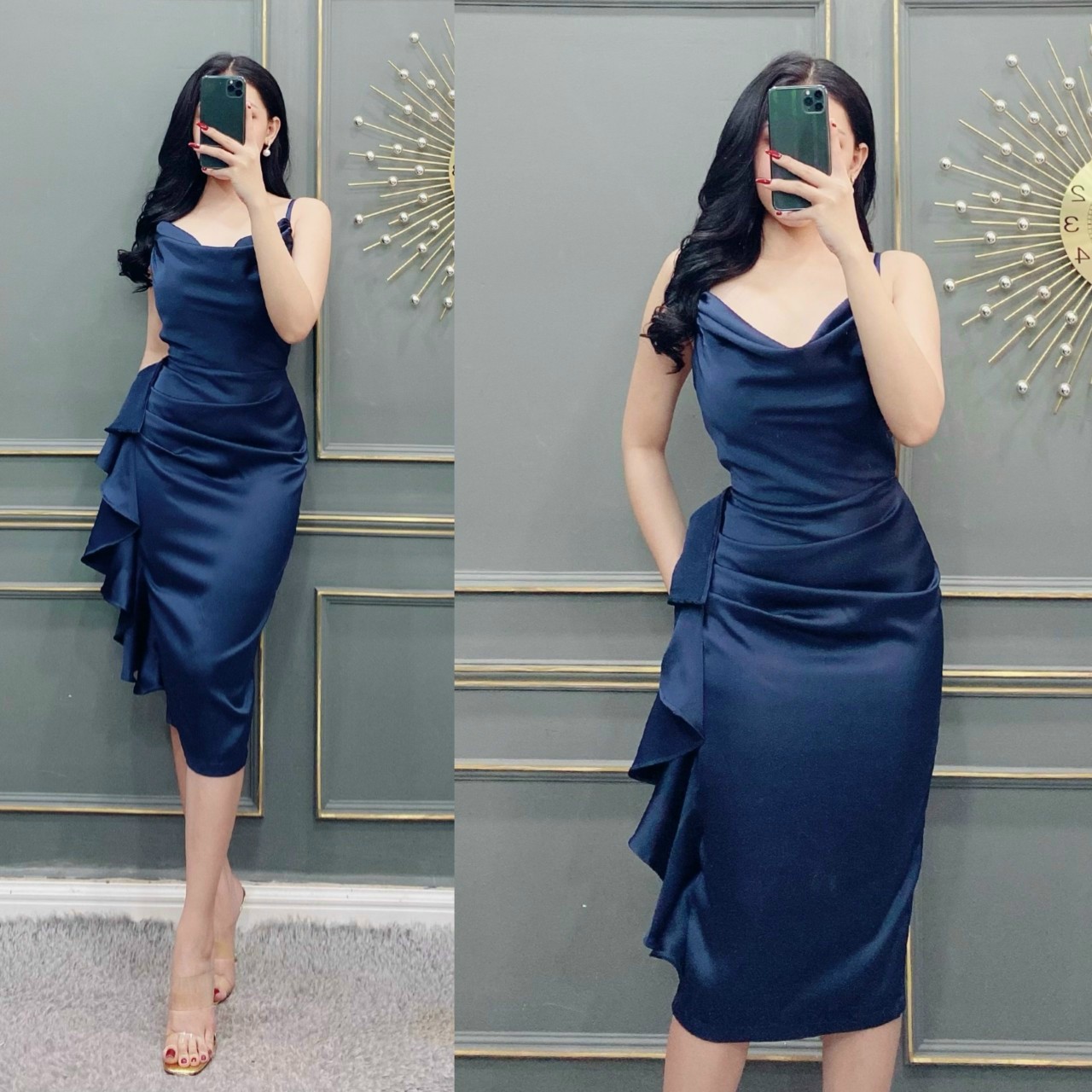 Đầm body cổ đỗ bèo hông-QH#damnu