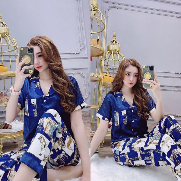 ĐỒ BỘ PIJIMA LỤA SATANH HỌA TIẾT ĐỒ MẶC NHÀ ĐỒ NGỦ
