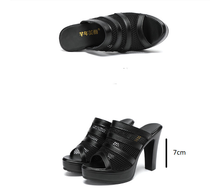 Dép cao gót phối lưới 7f hàng cao cấp GPshop