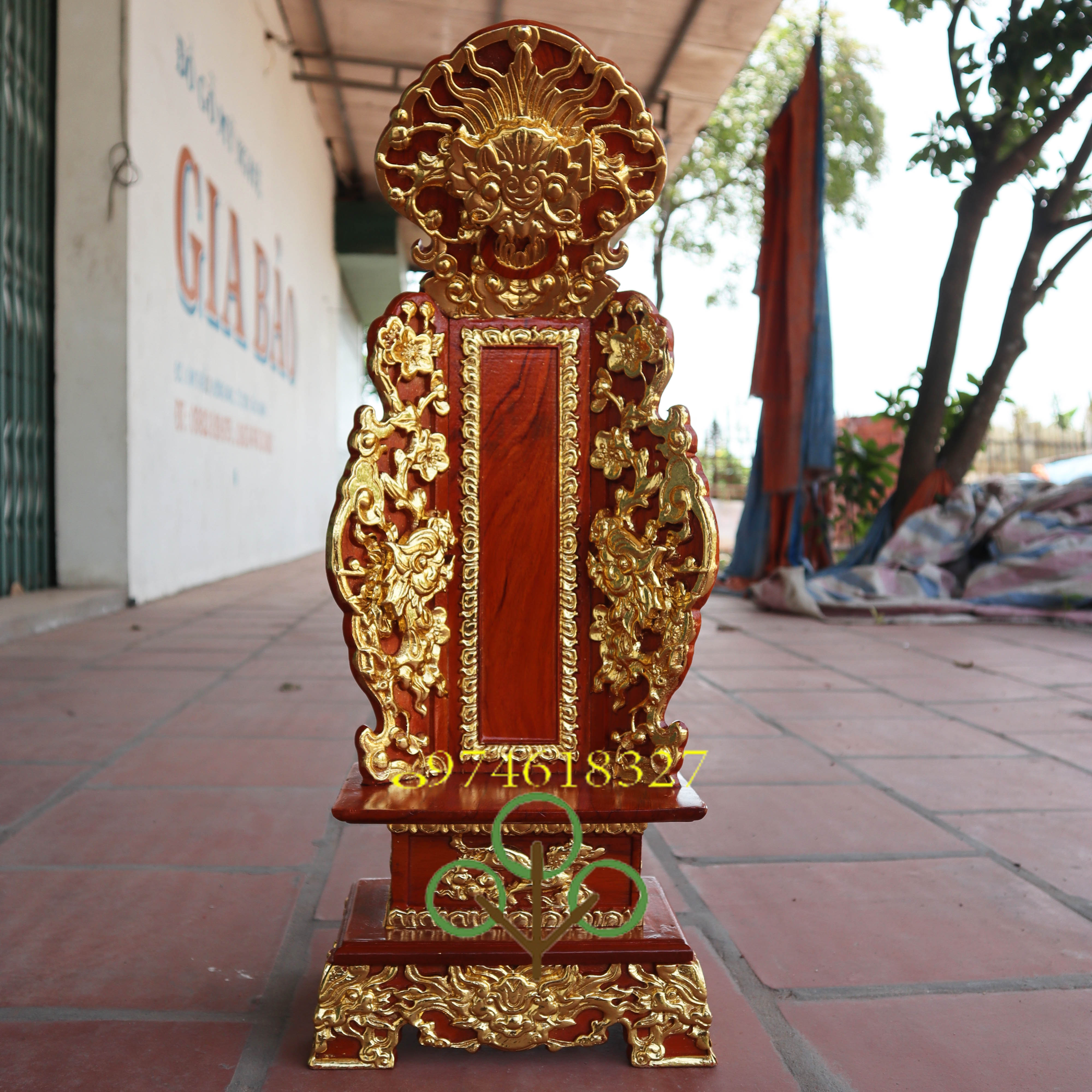 Bài vị gỗ gõ rát vàng long vị thờ gia tiên linh vị thờ cỡ cao 67,61,48cm