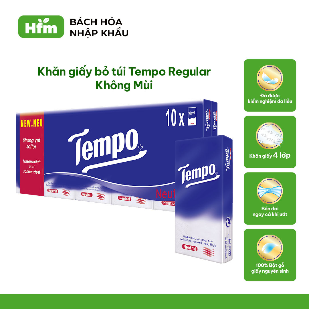 [COMBO 3 LỐC x 10 GÓI] Khăn Giấy Tempo Regular Không Mùi/Bạc Hà (Lốc 10 gói) - Thương Hiệu Đức