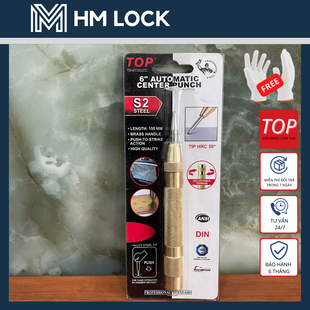 ĐỤC LẤY DẤU TỰ ĐỘNG TOP - SIZE 5, 6 INCH - CHUYÊN DÙNG LẤY TÂM LỖ TRÊN GỖ, TƯỜNG, SẮT - HM LOCK