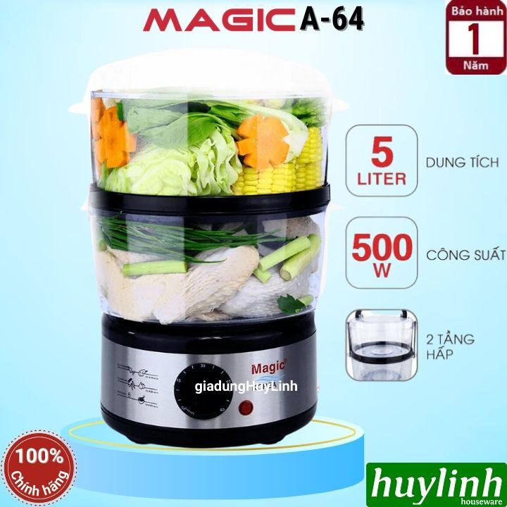 Nồi hấp điện 2 tầng magic korea a64 - 5 lít - máy hấp thực phẩm