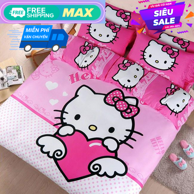 Bộ Ga Kèm - 2 áo gối - Đủ size Mèo Bi