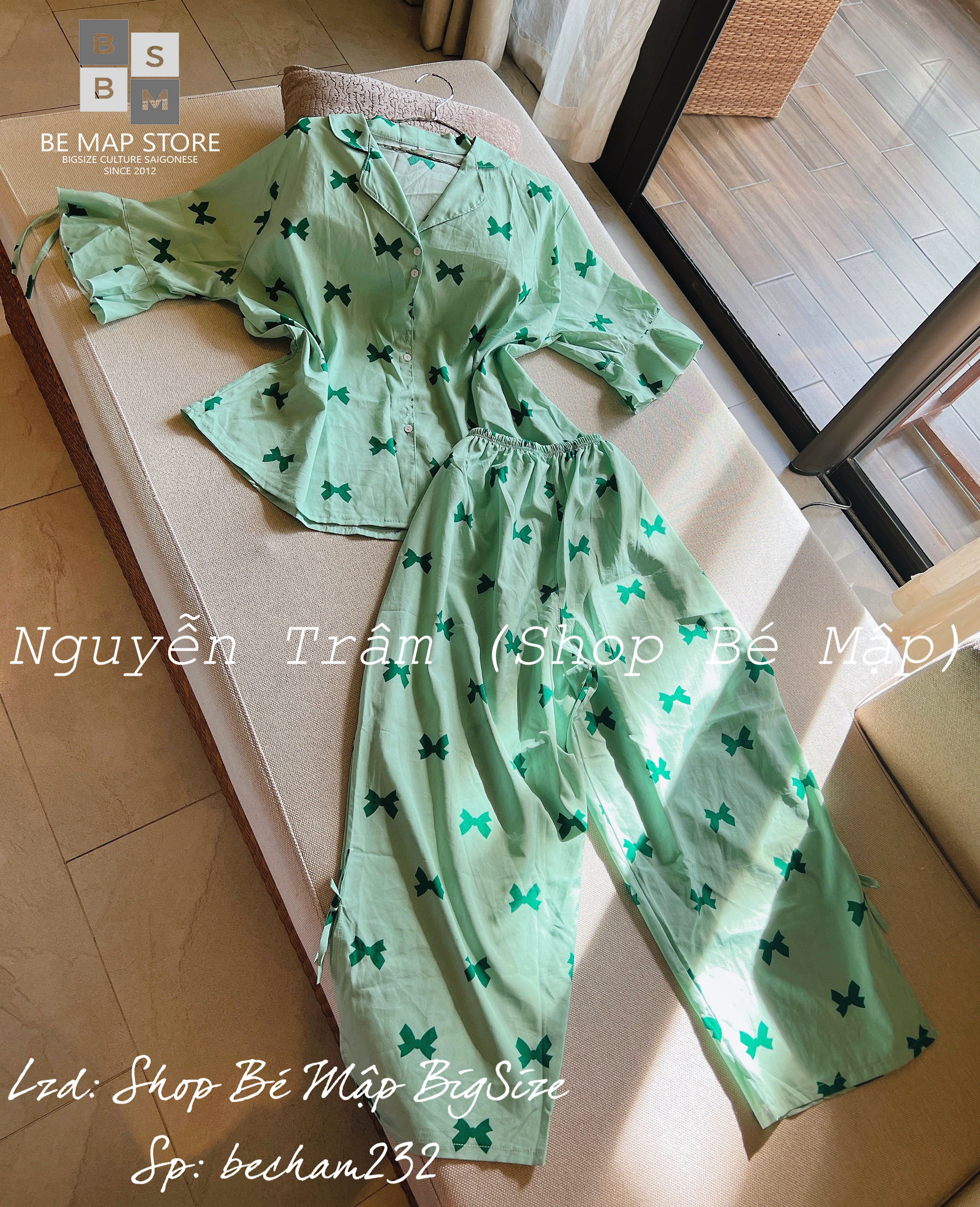 Set Pijama Bèo Đính Nơ BigSize 70-90Kg [Hình Thật Chính Chủ]