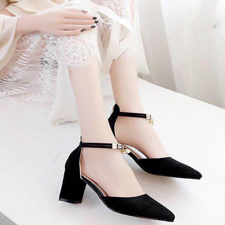 giày cao gót 7p bít mũi quai 2 hạt châu T&T