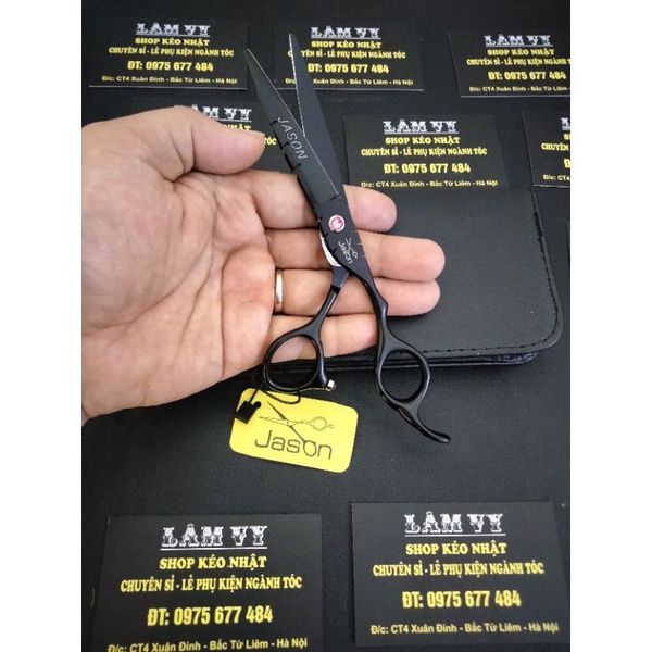 Bộ kéo cắt tóc JASON Nhật Bản cao cấp màu đen [Mua một bộ kéo tặng kèm một bao da]