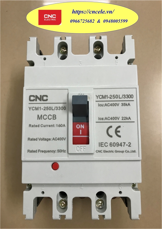 Bảng giá APTOMAT CNC MCCB 3P - 160A , Icu = 35KA;   Mã  YCM1-250L/3300