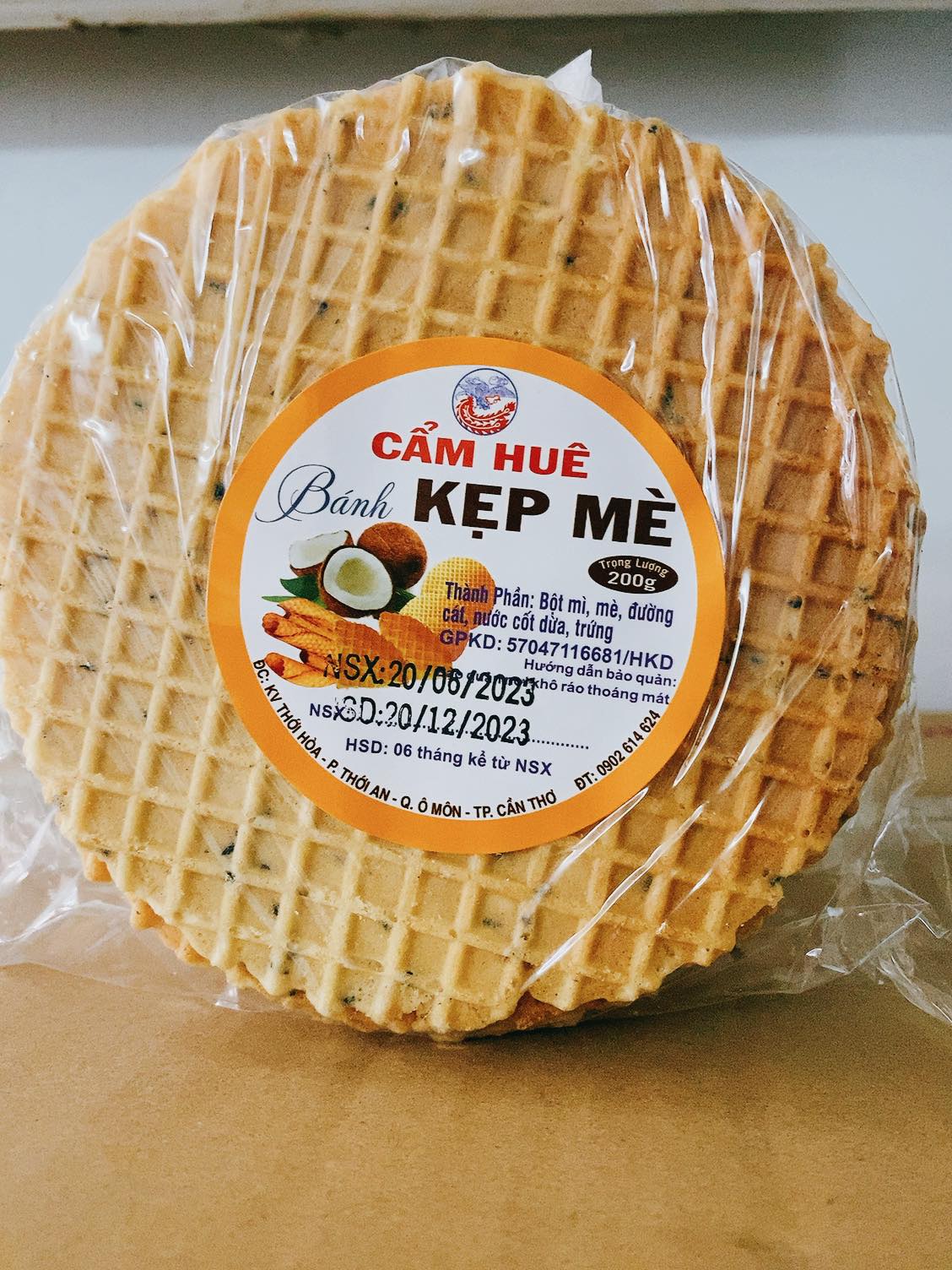 200gr/500gr bánh kẹp mè cốt dừa nướng cẩm huê đặc sản miền tây