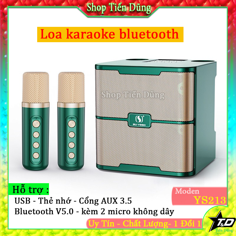 Loa karaoke bluetotoh ys-213 có 2 mic không dây hỗ trợ usb, thẻ nhớ tf, bluetooth v5.0, cổng aux 3.5- loa ys213 hát song