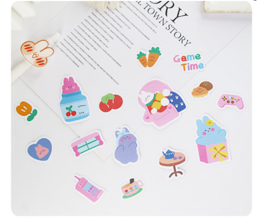 Set 40 giấy dán sticker gấu, thỏ, cô gái dễ thương