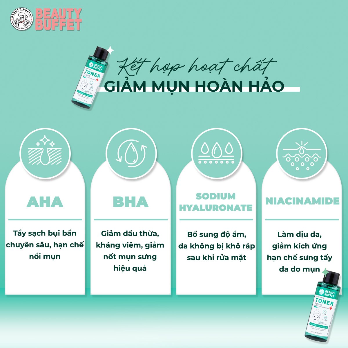 Toner dành cho da dầu mụn Beauty Buffet Acne Clear 100ml