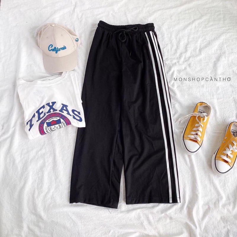 Quần 3 sọc ống rộng thể thao unisex