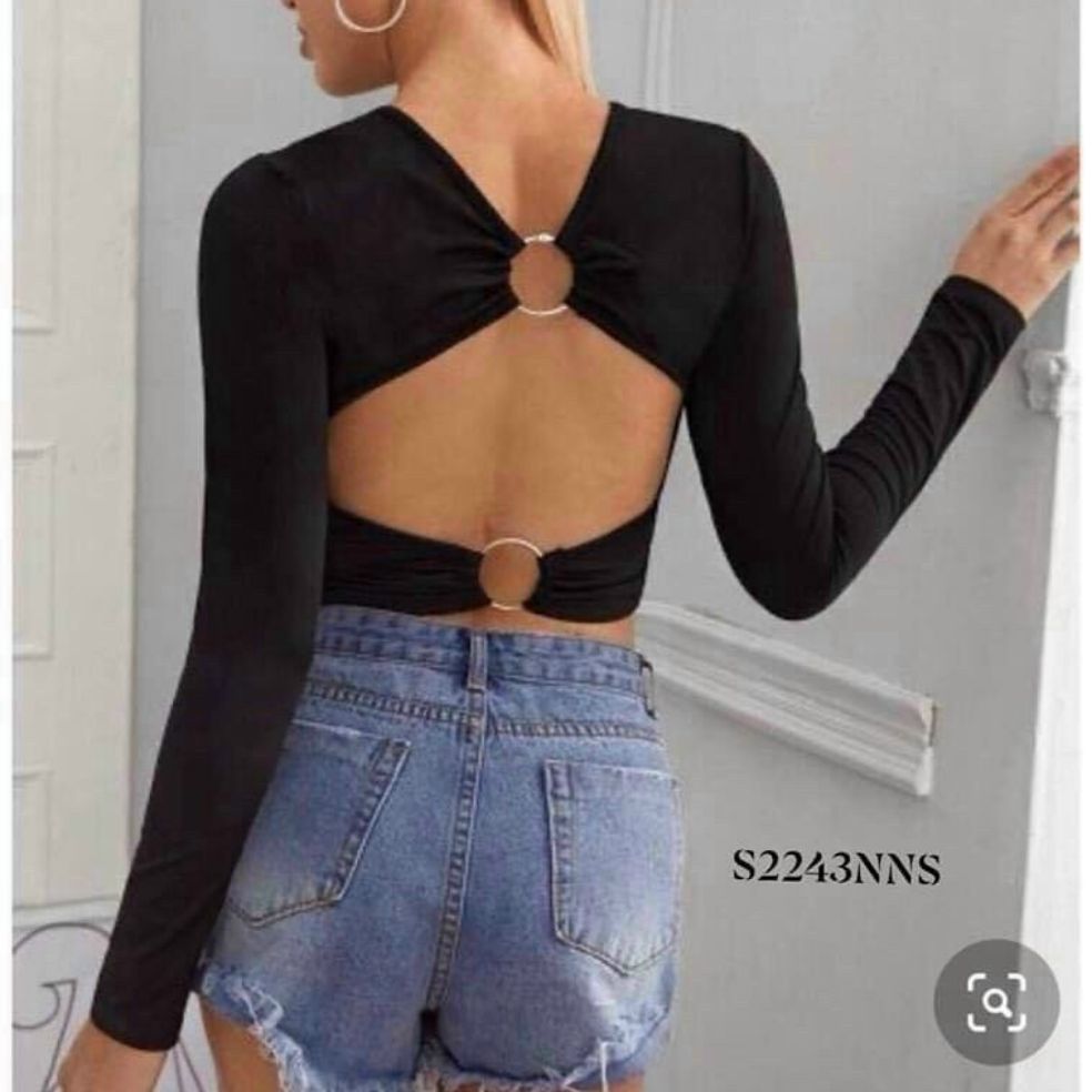 ÁO THUN ÔM KHOEN HỞ LƯNG ÁO CROPTOP DÀI TAY ÁO THUN KIỂU ÔM BODY ÁO THUN BORIP ĐẸP GIÁ RẺ(v1)