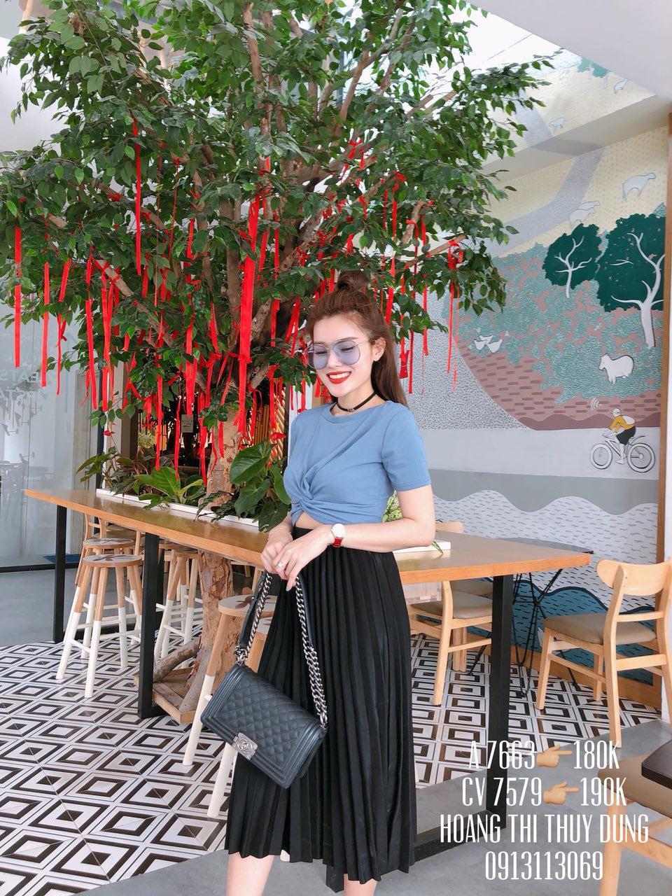 Áo xoắn eo tay ngắn, chất lụa đẹp mê 11435-2 ( MÀU XANH DƯƠNG )