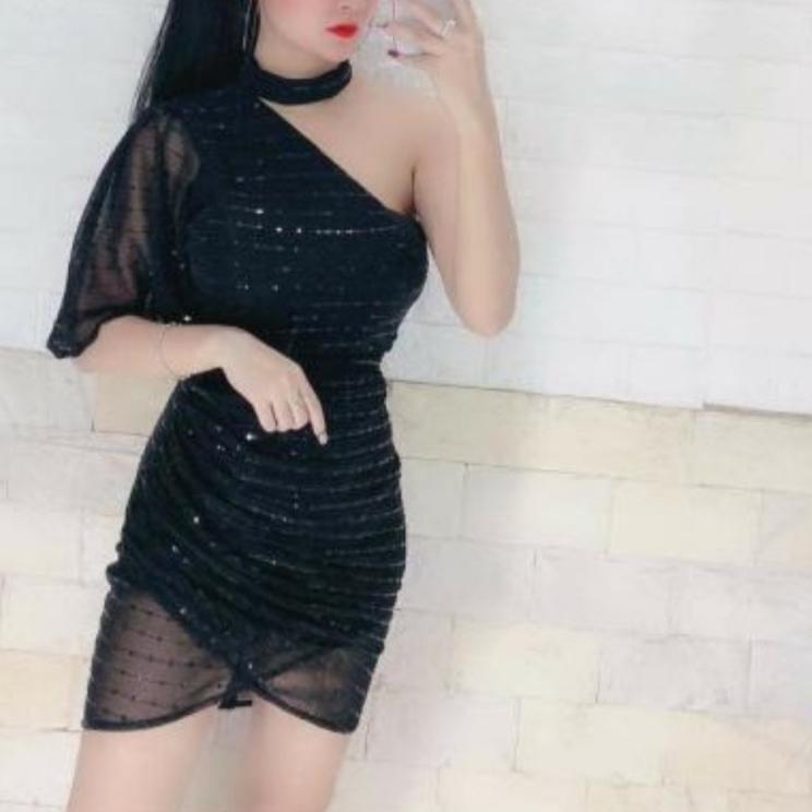 đầm body kim sa lệch vai rút nhúng