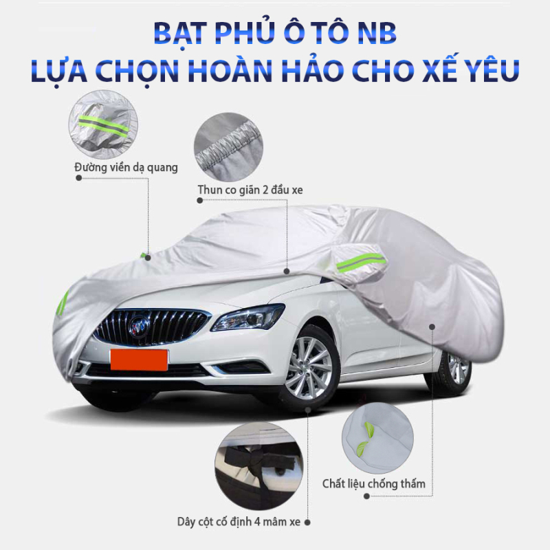 Bạt phủ xe hơi,áo trùm che phủ xe hơi, xe ô tô phủ nhôm bạc 4 chỗ đến 7 chỗ, lớp phản quang chống nóng, mưa, xước sơn, Polyester Oxford Fabric.