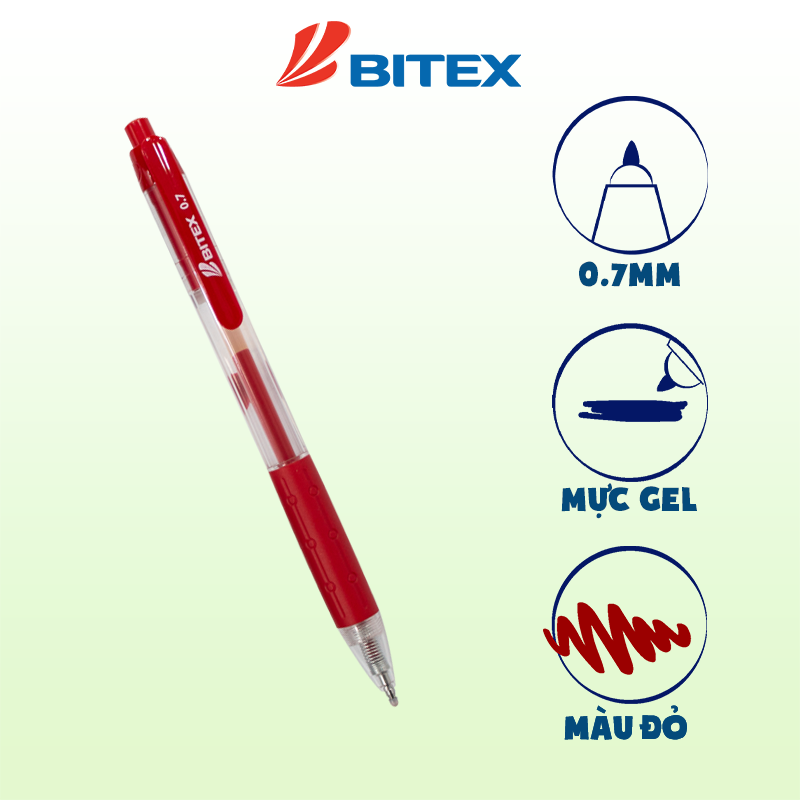 Bút gel Bitex mực xanh, đỏ, đen G03 (1 cây)