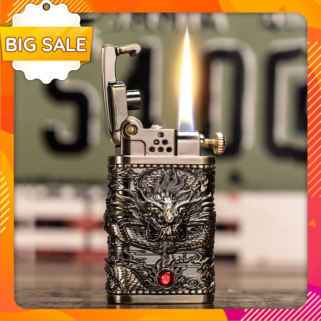 Hộp Quẹt Bật Lửa Xăng Zorro Z602 Thiết Kế Họa Tiết Rồng Đính Ngọc Đỏ Đẹp Độc Lạ - Dùng Xăng Bấc Đá Cao Cấp