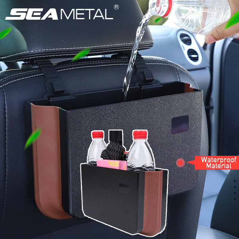 Car Seat Back Storage Bag ABS Organizer Hanging Trash Waterproof Pocket