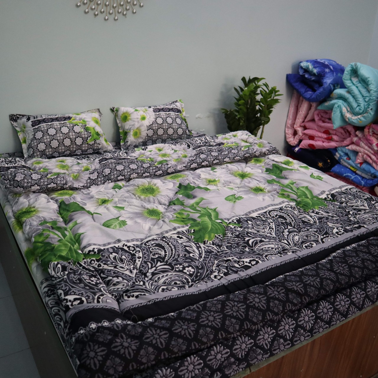 Set chăn phao + ga gối (Có Video) màu kẻ và hoa lá(, chăn phao 5 món, chăn mền người lớn, chăn ngủ, chăn bông, chăn phao mùa đông chần bông, chăn phao siêu nhẹ, chăn phao chần bông dày, chăn phao 4 mùa, bộ chăn phao 5 món