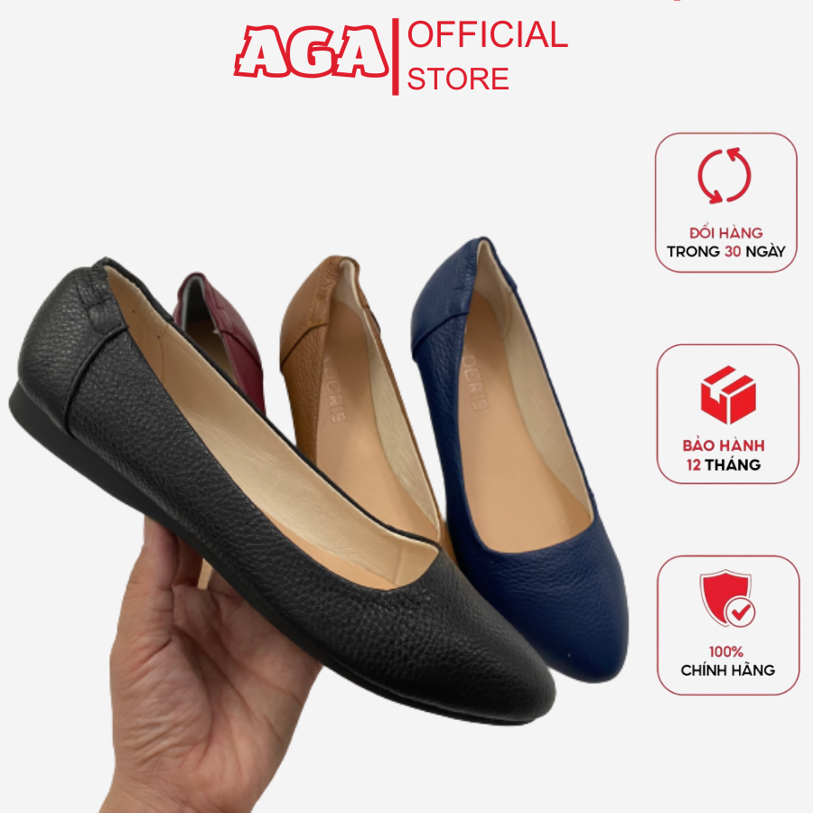 Giày Búp Bê Nữ Da Thật Êm Chân Mũi Nhọn Trơn AGA A010