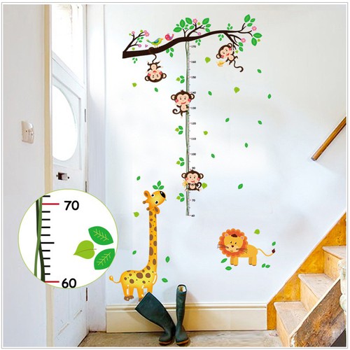 Decal dán tường Đo chiều cao khỉ đu dây