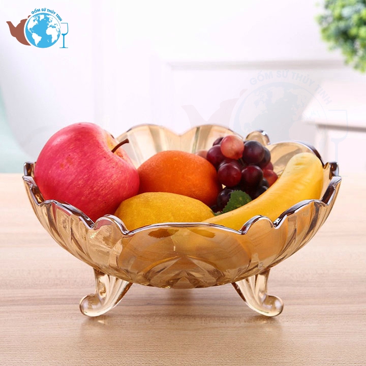 [HCM]Đĩa mứt khay hoa quả 3 chân thủy tinh DELI DSTG26-9.5