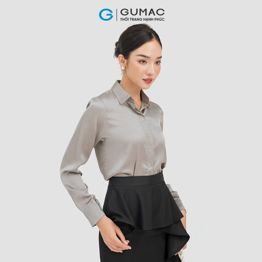 Áo sơ mi nữ GUMAC AC07028 , Áo sơ mi công sở chất liệu Lụa thoáng mát