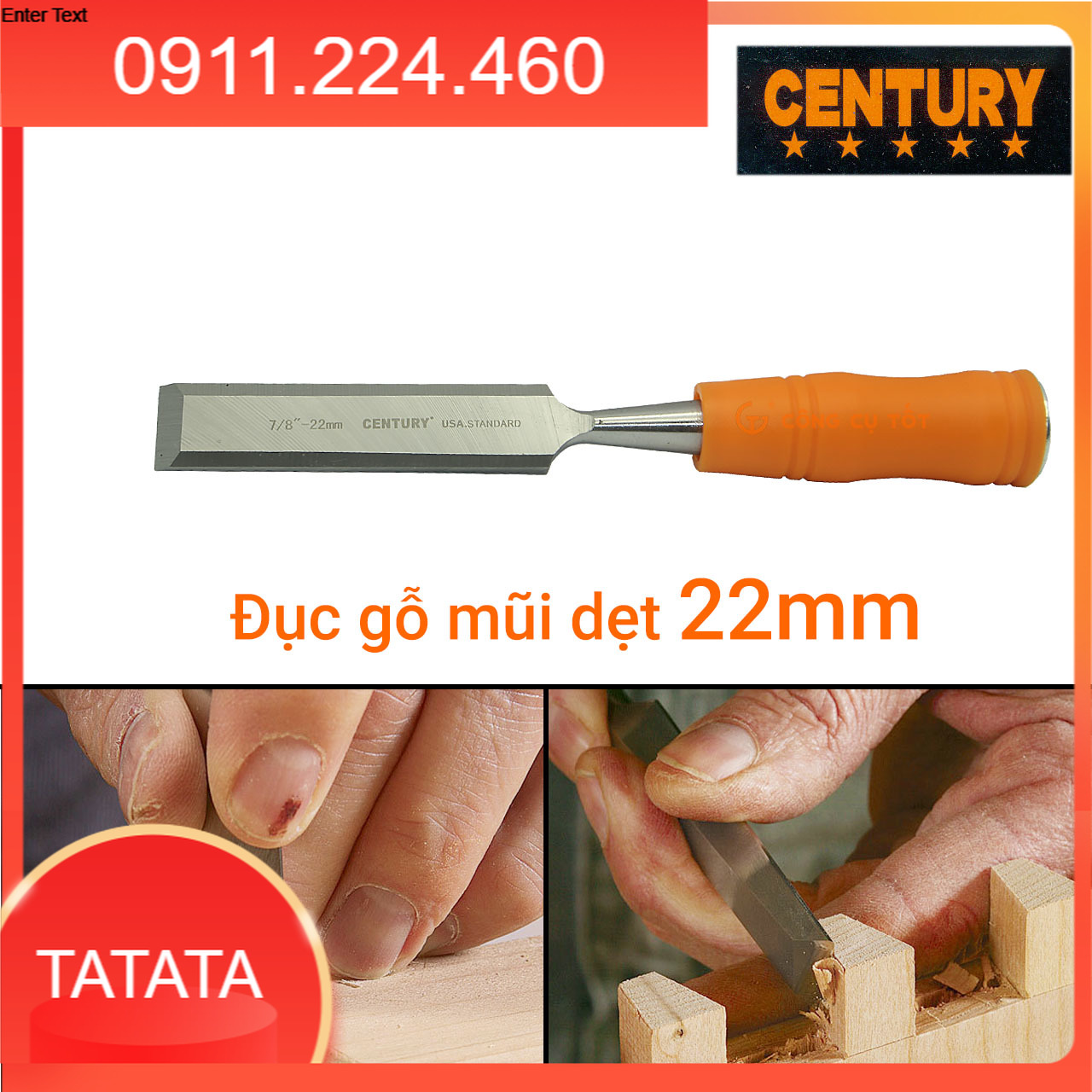 Đục gỗ dẹt cán nhựa Century các cỡ 6 - 38mm