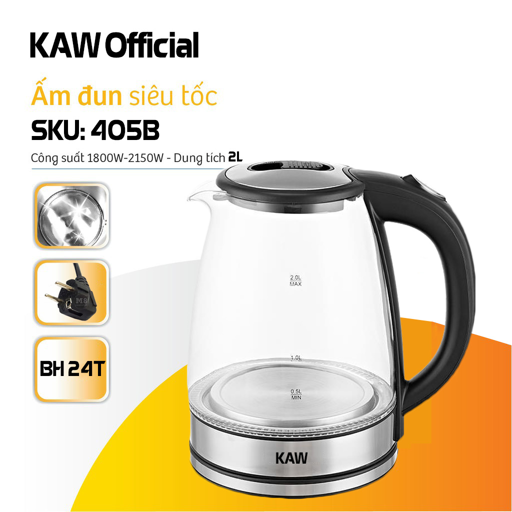 ấm đun siêu tốc, bình đun siêu tốc, bình siêu tốc, ấm nước siêu tốc, bình trà thủy tinh - Ấm siêu tốc thủy tinh SUNHOUSE SHD1217 1.7L (Đen)