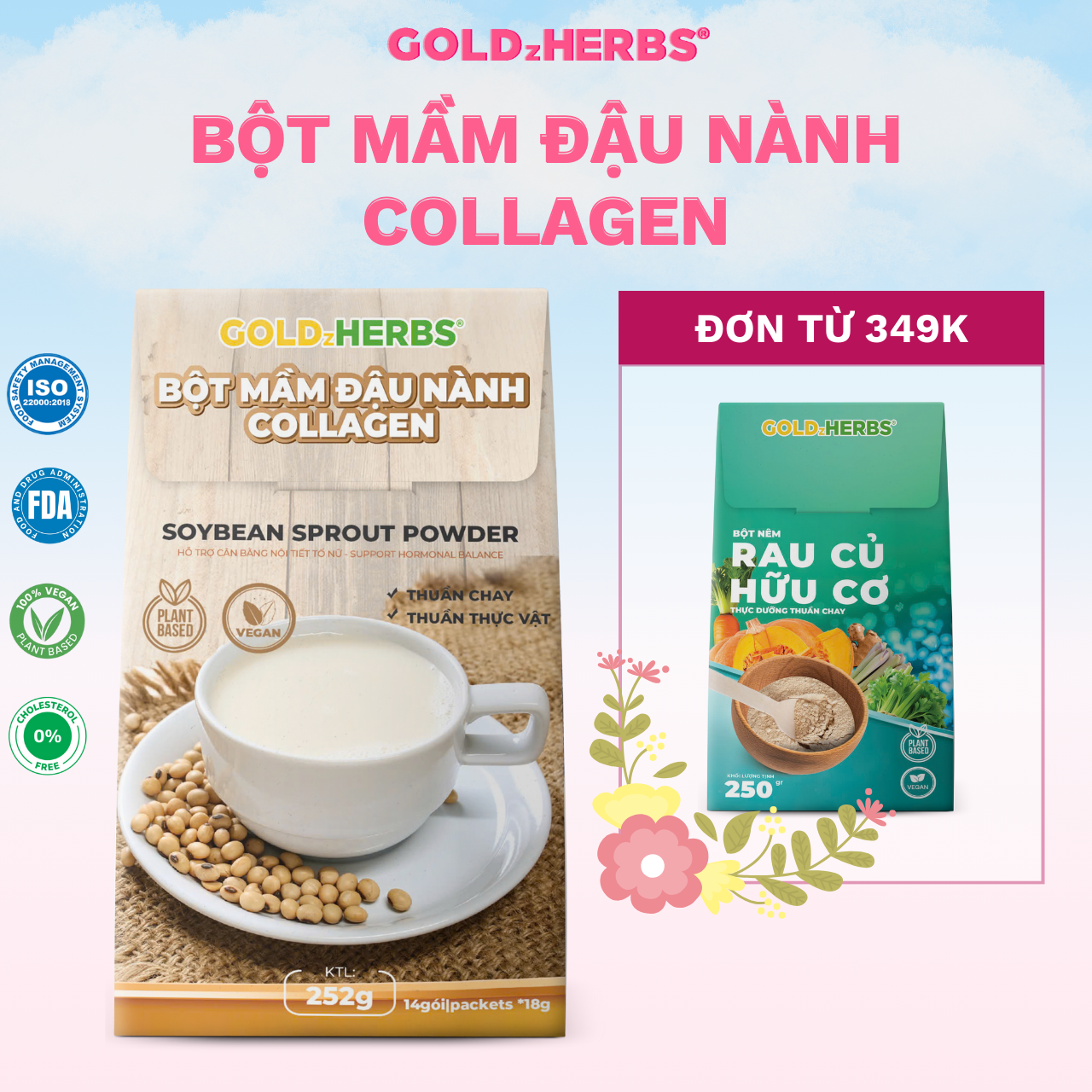 Bột Mầm Đậu Nành Collagen GoldzHerbs - Túi 14 gói x 18g