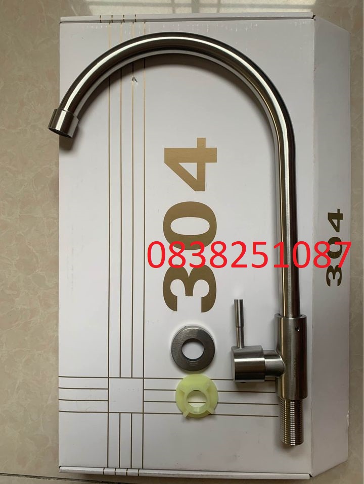 Vòi rửa chén lạnh Inox SUS 304 ống vòi xoay 360 độ sang trái sang phải