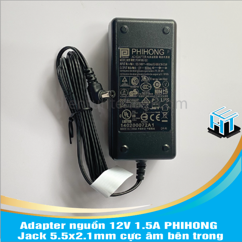 Bảng giá Adapter nguồn 12V 1.5A PHIHONG Jack 5.5x2.1mm cực âm bên trong Phong Vũ