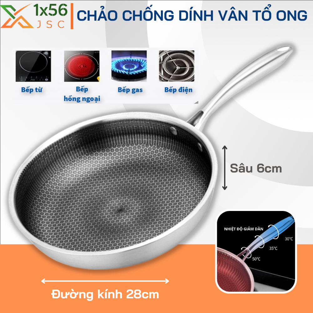 Chảo chống dính tổ ong size 28cm Dùng được cho tất cả mọi loại bếp - Chảo Chống Dính Sâu Lòng Siêu Chống Dính 5 Lớp Cao Cấp