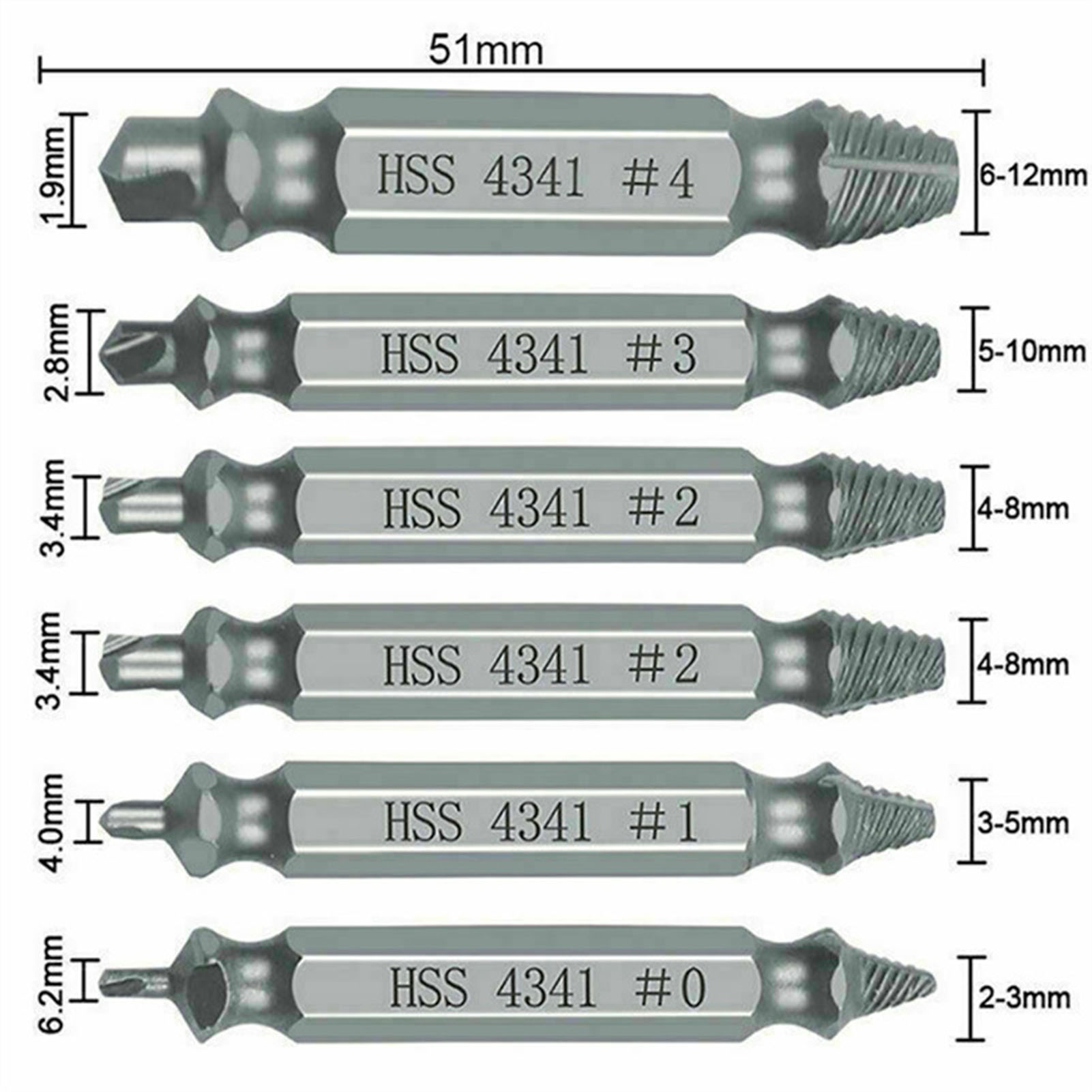 6Pcs Broken Screw Extractors Set Stripped Damaged Screw Remover Tool
