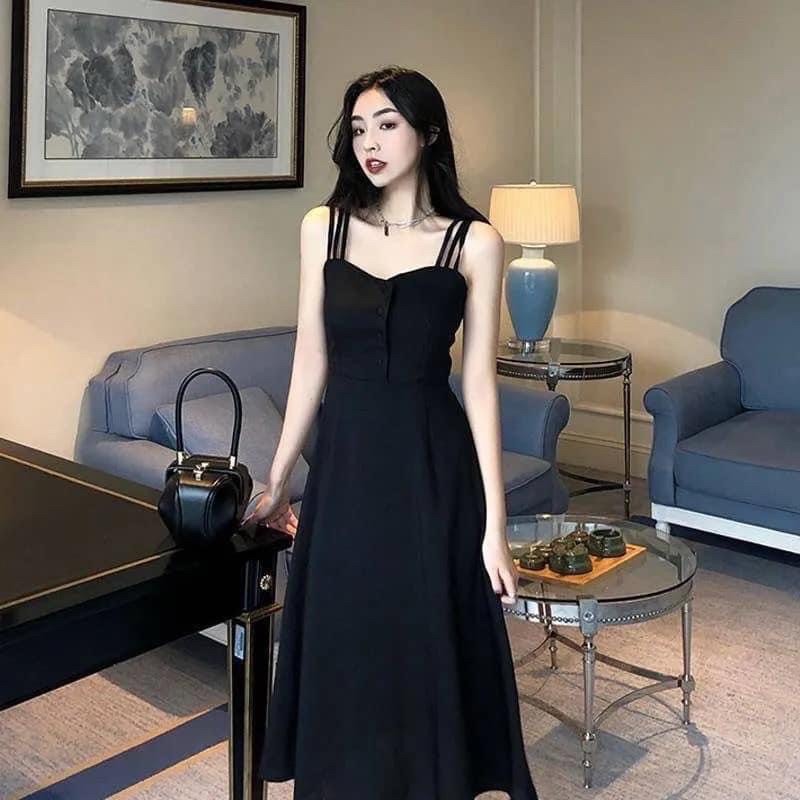 VÁY 2 DÂY ĐEN DÁNG DÀI - CHẤT MÁT [ CÓ BIG SIZE ]