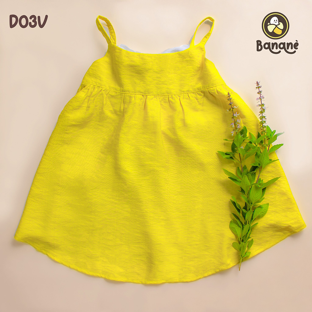 Đầm bé gái - đầm vàng nơ trắng - banana kids - d03v- váy bé gái