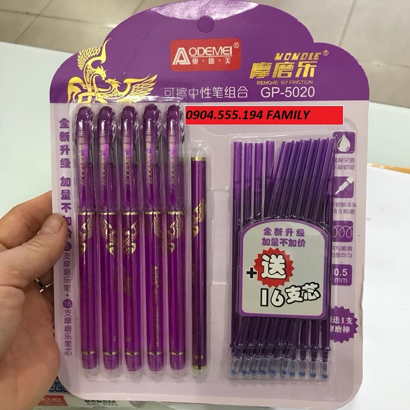 BÚT BI MA THUẬT VIẾT GEL XÓA ĐƯỢC 5 CÂY VỎ VIẾT + 16 RUỘT + 1 CÂY THẦN KỲ