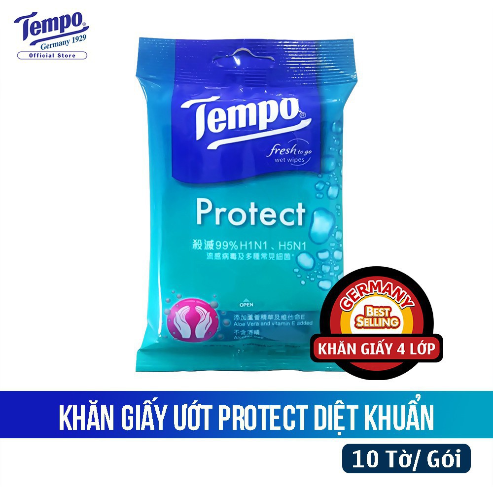 Khăn giấy ướt Tempo Protect Ngăn ngừa vi khuẩn