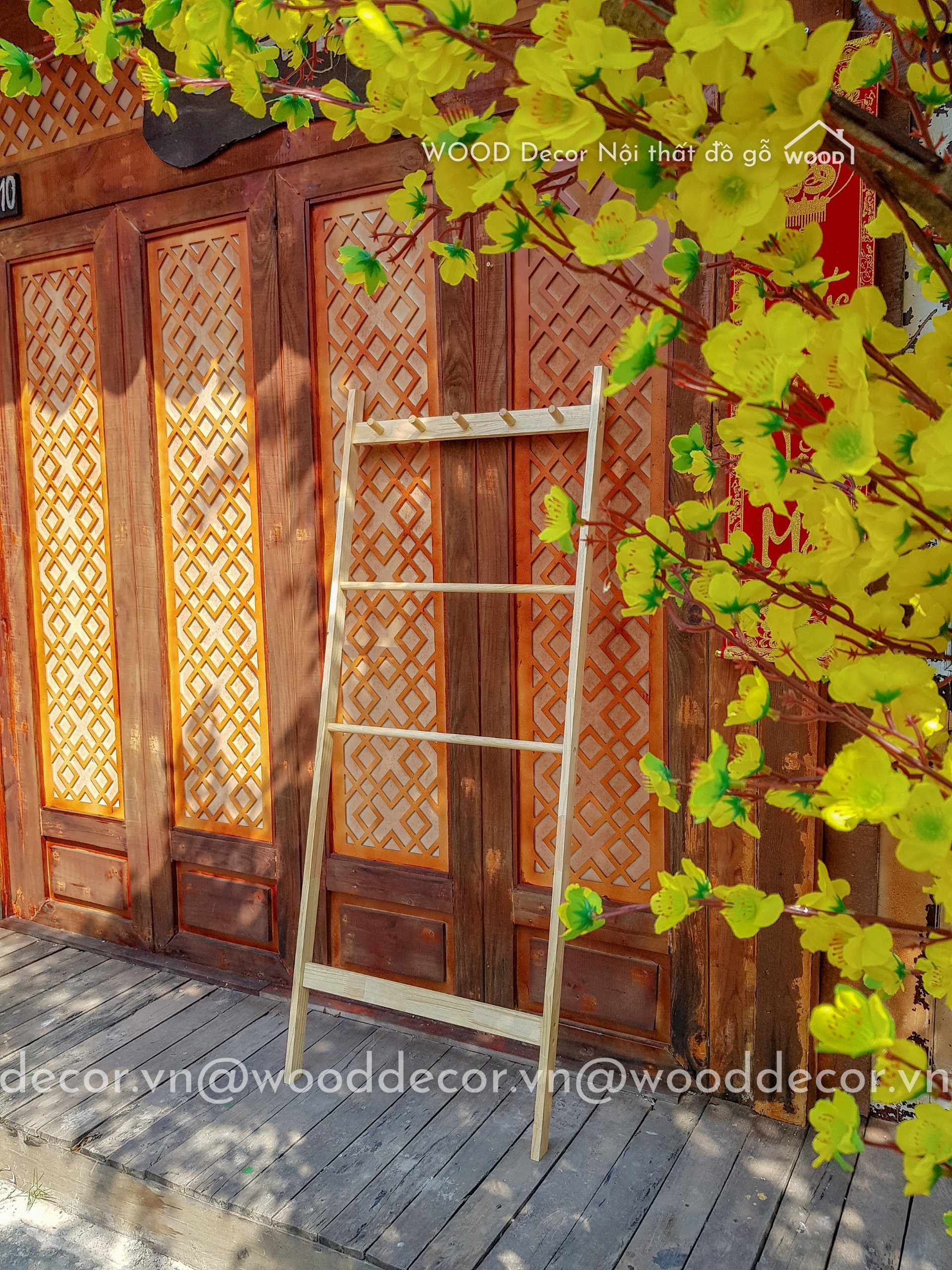 wooden ladder towel
